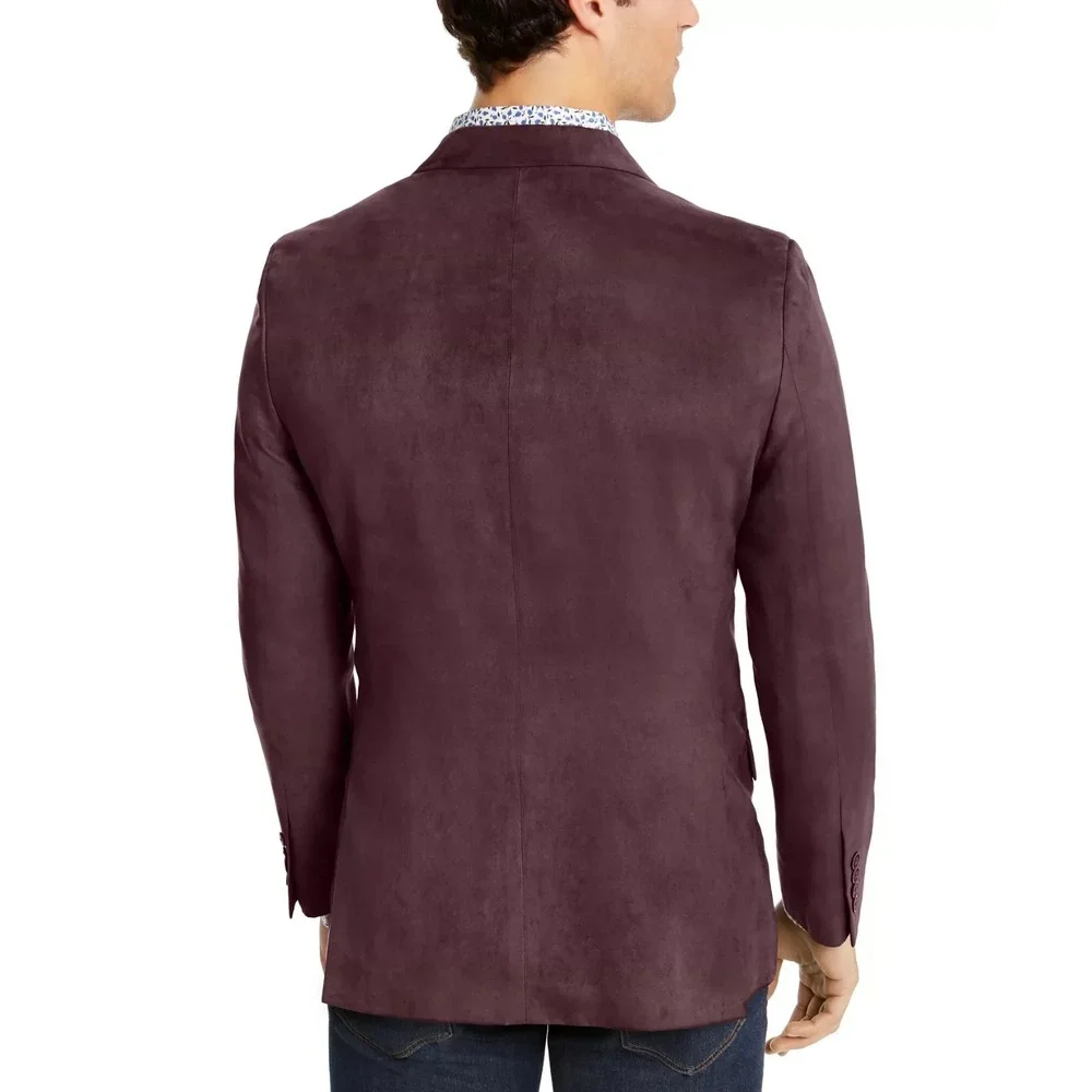 Nautica Men's Modern-Fit Faux-Suede Blazer Sport Coat Jacket Size 42L Burgundy
